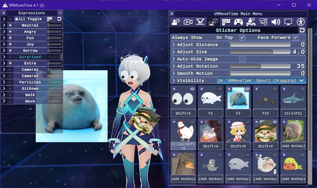 Photorealistic photo of an anime girl with oddly large eyes staring in disbelief at a very rotund seal.